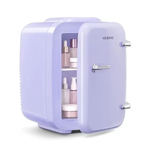 YASHE Mini nevera de 4 litros para cosméticos, bebidas, 220 V CA/12 V CC, refrigeración termoeléctrica y calefacción, nevera pequeña para dormitorio, oficina, dormitorio, coche, color morado