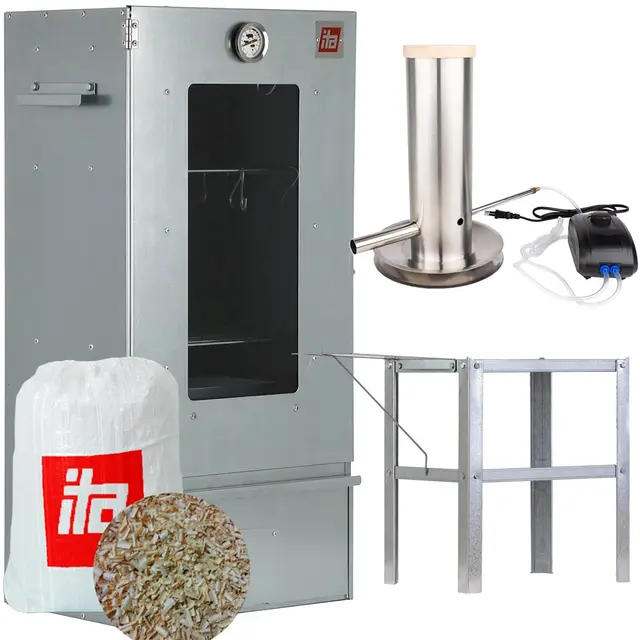 ITA - Set de ahumador 7000 con generador de humo y mesa, armario ahumador con ventana y termómetro, acero aleado, calidad EU, directamente del fabricante - 81 cm con 3 niveles