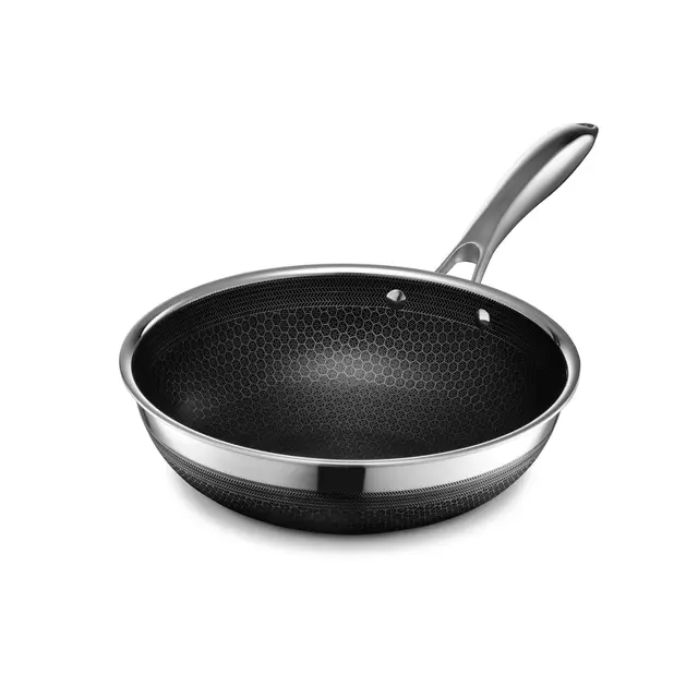 HexClad Wok Hybrid Antiadherente de 25 cm, Asa que se Mantiene Fría, Apto para Lavavajillas, Horno hasta 480°C e Inducción, Compatible con todas las Estufas