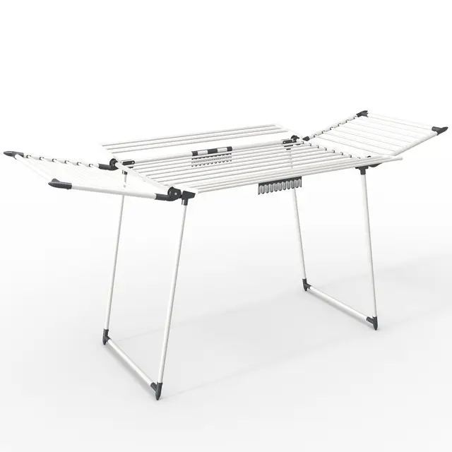 VOUNOT® Tendedero de Ropa Plegable Extensible, 25m de Tendido Gran Capacidad con Alas Laterales y Pinzas, para Interior y Exterior, 175x92x106cm, Blanco