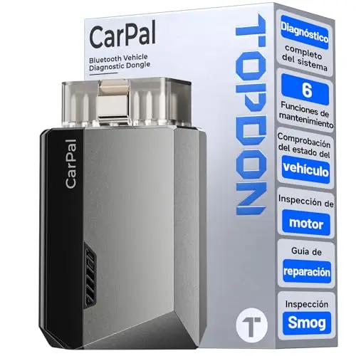 TOPDON Carpal-A OBD2 Diagnosis, Bluetooth Diagnosis Coche Multimarca,Diagnóstico de Todos los Sistemas, 6 Servicios Reset, AutoVIN, Smog Check, Guía de Reparación, Inspección del Motor