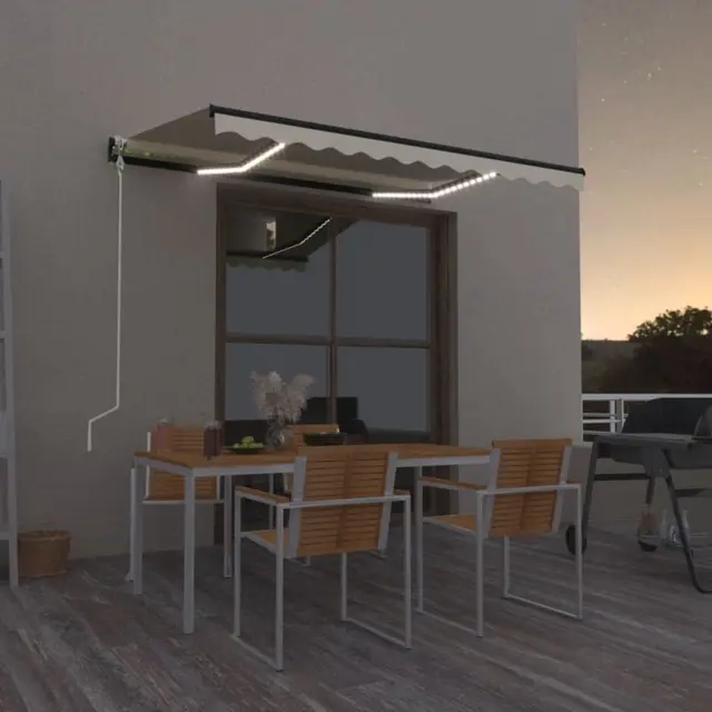 Brokky Toldo Motorizado 3.5 x 2.5 m con Luces LED y Sensor de Viento Toldo de Exterior Terraza Aluminio/poliéster, para Exteriores, terraza, balcón-Crema-350 x 250 cm