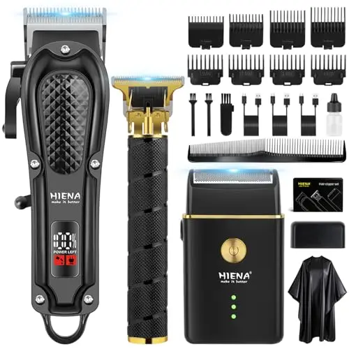 HIENA PRO Maquina de Cortar Pelo Hombre, Inalámbrico Cortapelos, Recortador de Barba, Afeitadora de Láminas, Kit Completo de Afeitado y Corte de Pelo Eléctrico (3 Piece Set)