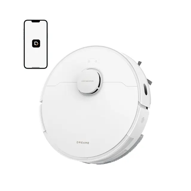 DREAME D20 Robot Aspirador Succión de 13.000 Pa, Cepillo Doble Para Pelo de Mascotas, Navegación LDS, Aspirado y Fregado 2 en 1, Suelos y Alfombras, Batería de 5200 mAh y Control Por Voz y App, Blanco