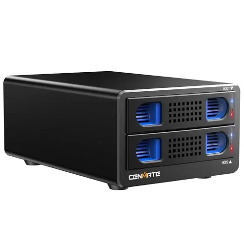 Caja Discos Duros, Caja 2 Bahías de Aluminio 10Gbps con Ventilador para HDD/SSD SATA 2,5/3,5, Cable USB A/C 3.2 con Sustitución en Caliente, Carcasa HDD Sin Herramientas, Das (sin Raid/NAS)
