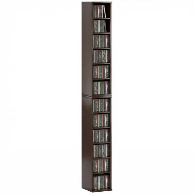 HOMCOM - Juego de 2 estanterías columnas armario de almacenamiento CD-DVD 6 + 6 compartimentos 21 x 22,5 x 88,5 cm capacidad máx. 204 CD Marrón