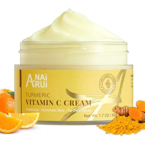 ANAiRUi Crema facial de cúrcuma con vitamina C, crema facial hidratante de colágeno para piel seca, crema facial de cúrcuma con vitamina C de uso diario para manchas oscuras, arrugas 50g