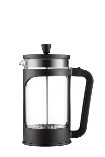 VIER - Cafetera/tetera de prensa francesa de 1 litro / 34 Oz. Vidrio borosilicato resistente al calor. Filtro acero inoxidable y cubierta negra.