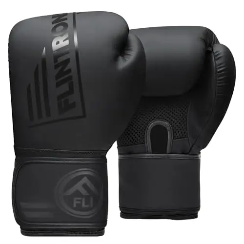 flintronic Guantes de Boxeo para Adulto, Guantes de Boxeo Entrenamiento, Premium Cuero Saco para MMA, Muay Thai, Artes Marciales, Sparring, Kickboxing Negro