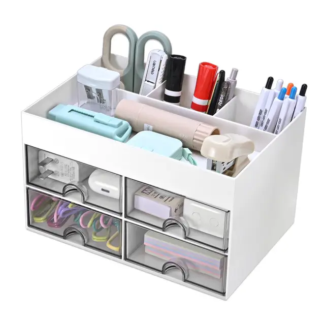 MumdoYAL Organizador de escritorio con compartimentos para accesorios: Cajones prácticos para una organización perfecta del escritorio.