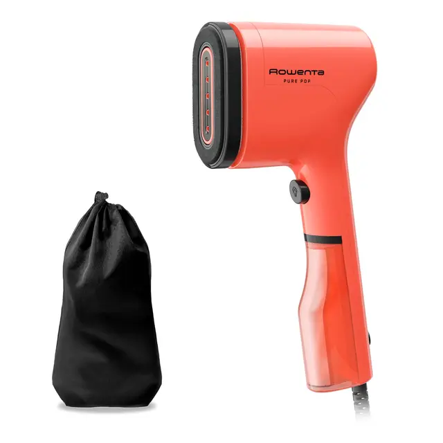 Rowenta Pure Pop - Plancha de vapor de 1300 W con salida de vapor de hasta 20 gr/min que plancha y purifica, elimina pelusas y pelo, cabezales reversibles, diseño para viaje, color coral, DR2022