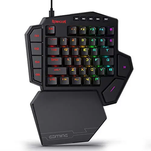 Redragon K585 DITI - Teclado de Juego mecánico RGB de una Mano, Teclado de Juego Profesional con Cable Tipo C con 7 Teclas Macro integradas, reposamuñecas Desmontable, 42 Teclas, US Layout