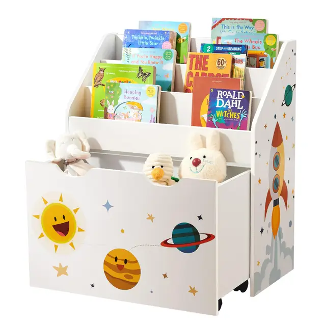 SONGMICS Estantería de Juguetes con 3 Compartimentos, Librería Infantil, Caja de Juguetes Móvil, con Ruedas, Multifuncional, para Habitación de los Niños y Sala de Juegos, Blanco GKR41WT