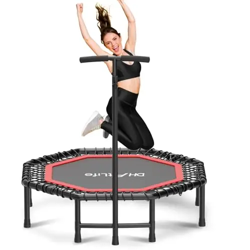 DH FitLife Cama Elástica Fitness Interior Ø121 cm, Trampolín Plegable sin Montaje, Capacidad 150 kg, Mango Ajustable 3 Niveles, Bajo Ruido y Estructura Estable para Adultos