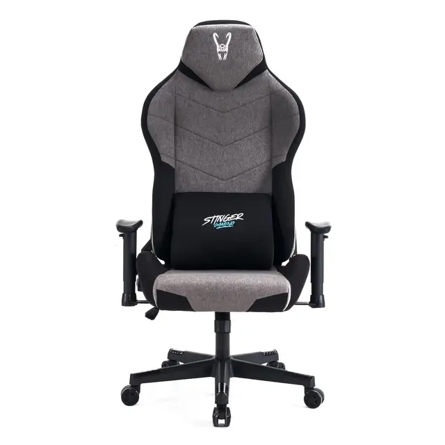 Woxter Stinger Station Titan Dark - Silla Gaming Oficina (Eje Acero, Levantamiento por pistón Gas, Tela Antimanchas, Reposabrazos 2D, Foam, Racing, Cojín Lumbar)
