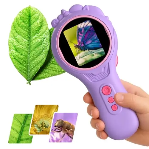 Microscopio digital de unicornio para niños, microscopio de bolsillo portátil con luz de 2,0 pulgadas, pantalla IPS, 4 aumentos, juguetes regalos para niños y niñas mayores + de 3 años