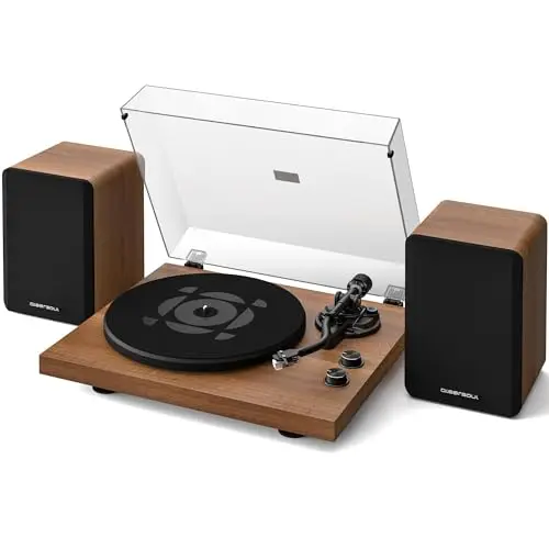 Qlearsoul SoulBox S1 Tocadiscos de Vinilo con Altavoces Estéreo, Tocadiscos Bluetooth, Reproductor Vinilo con Preamplificador Integrado, Brazo en S, 33/45 RPM