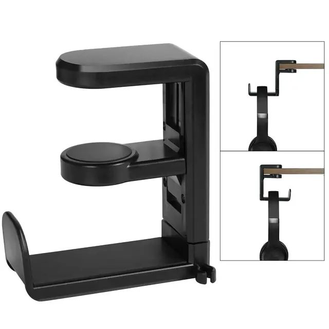 AXFEE Soporte para Auriculares,Sin Perforaciones,con 360° Gancho Giratorio+Clip de Cable,para Todos los Objetos Colgables,Adecuado para Escritorios de Computadora, Armarios,etc.de Varios Espesores