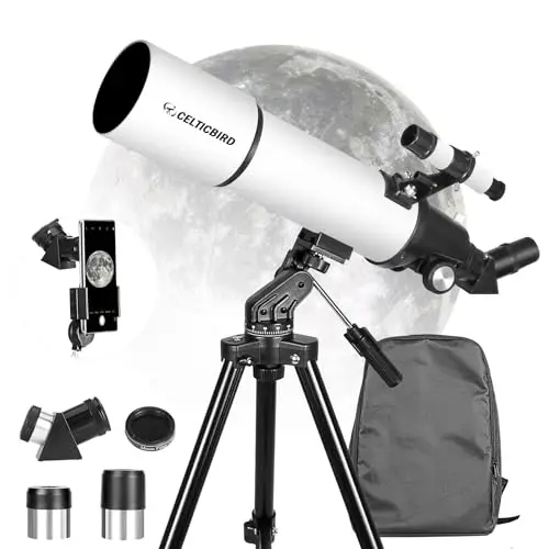 CELTICBIRD Telescopio para Adultos Principiantes en astronomía - Telescopio Refractor portátil astronómico Revestimientos de Alta transmisión Totalmente Multicapa Montaje AZ (80600)