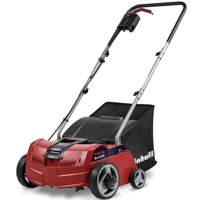 Einhell Escarificador-aireador eléctrico GC-SA 1231/1 (hasta 300m², 1200W, Potente Motor con Cierre en hileras, Bolsa colectora 28L de Volumen, Rodillo de Cuchillas + Rodillo de aireación)