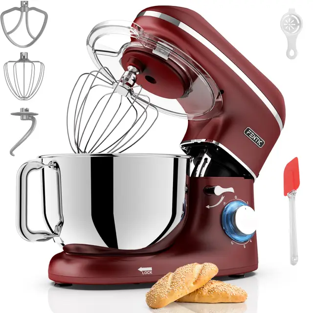 Batidora Amasadora - 2000W - Con Bol 6.2L para Hornear - Amasadora Reposteria Con Batidor, gancho amasador y gancho para mezclar - Incluye y accesorios adicionales - Rojo