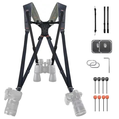 PGYTECH Camera Strap Master, Arnés Doble Hombro de Cuero para 3 Cámaras, Arnés de Cámara Ajustable para Fotógrafos Profesionales