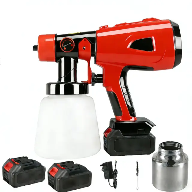 Pulverizador de Pintura Inalámbrica 850 W, 800 ml Sistema de Pulverización de Pintura con 2 x 2600 mAh 21V Batería y Cargador, 5 Boquillas, 2 Recipiente de Pintura, para Paredes, Techos, Vallas