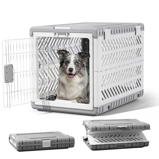 Gardner Pet Jaula para Perros Plegable,Transportin Perro Grande, Adecuado para Perros Grandes Y Gatos De 92.5x58x65.5cm, Se Pliega Sin Herramientas, Equipado con 2 Ruedas, para Interior Exterior,Gris