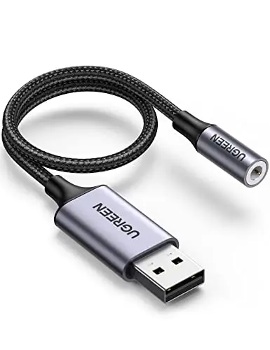 UGREEN Adaptador de Audio USB a Jack 3,5 mm Tarjeta de Sonido Externa Soporta 24bit 96KHz para Auriculares y Micrófono Compatible con PC Macbook Switch PS4/5 25CM