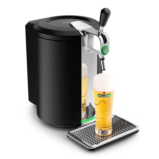 Krups Beertender Máquina cerveza presión, Barriles de 5 L, Marcas del grupo Heineken, Indicador luminoso, Temperatura y espuma perfectas, Cerveza fresca, Fácil instalación, Compacto negro VB450E10