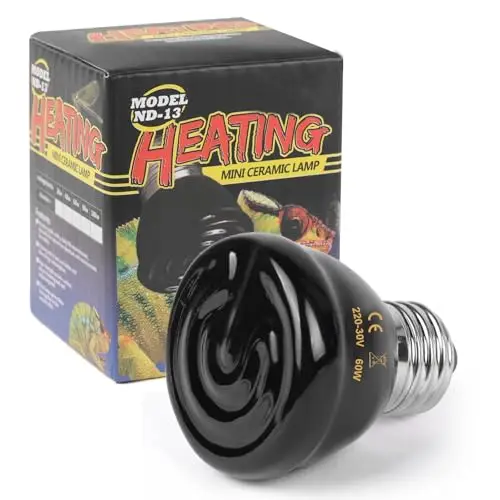 Lámpara de Calor para Reptiles, E27 60W Bombilla de Calor Infrarroja de Cerámica, 220V Negro Bombillas de calefacción para Reptiles Vida 20.000 Horas para Anfibio, Lagartos, Tortuga, Serpiente