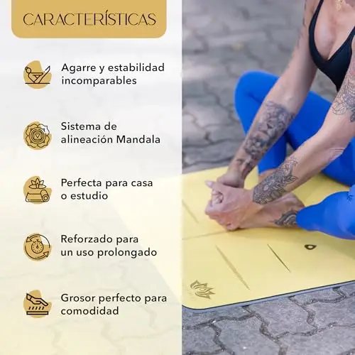 Yoga Mat, Edición Dorada Mandala, Esterilla de yoga antideslizante, Materiales ecologicos Colchoneta para pilates y yoga incluye bolsa de transporte