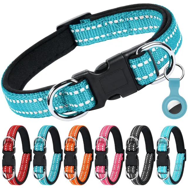 AUAUY Collar Perro, Collar Nylon Reflectante, Collar Perro Ajustable, Collar Neopreno Forrado, Anillo Doble D y Hebilla de Liberación Rápida, para Perros Pequeños, Medianos y Grandes (Lago Azul-S)