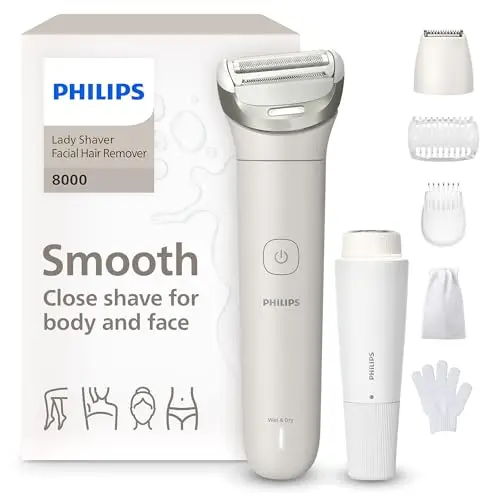 Afeitadora Philips Serie 8000 - Afeitadora sin cable para uso en seco y en mojado, sistema de 3 cuchillas, luz LED, para la cara, las piernas, el cuerpo y la zona del bikini, Modelo BRL159/00