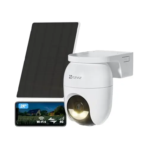 EZVIZ 4G WiFi Camara Vigilancia Exterior con Batería Solar 4MP, 360° PTZ con AOV, Detección de Persona/Vehículo, Visión Nocturna, Defensa Activa, CB8 Lite 4G+Panel Solar 5W (NO SIM)