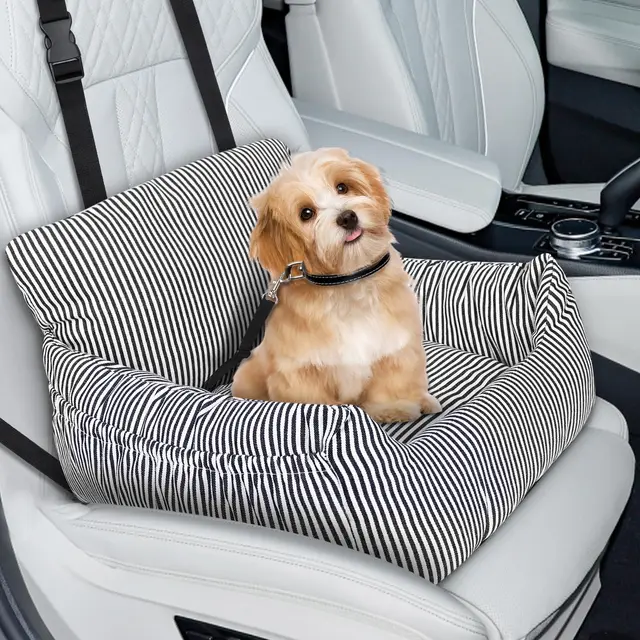 Asiento Perro Coche Pequeño, Cama Perro Coche Segura y Cómoda, Silla Perro Coche Estable con Correa de Seguridad y Bolsillos Laterales, para Coche, SUV, Truck