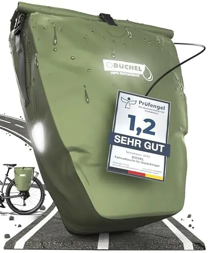 Büchel Bolsa de Bicicleta para portaequipajes, 25.4 L - 100% Impermeable, con asa y correa, Bolsa de portaequipajes, alforjas traseras