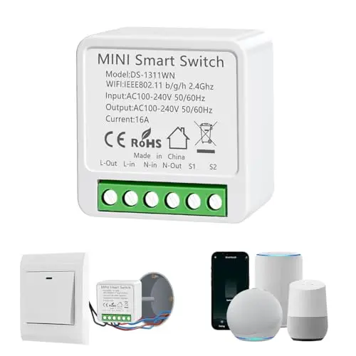 Interruptor WiFi Smart Life, 16A Relé Interruptor Inteligente Wi-Fi & Bluetooth, 2.4g Smart Light Switch Compatible con Asistente de Voz y Tuya, Smart Switch Alexa, Requiere Cable Neutro