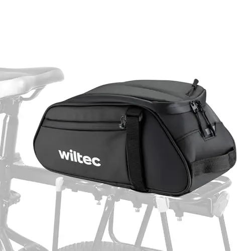 WilTec Bolsa para Bicicleta 8 L Negra versátil Resistente al Agua con Detalles Reflectantes y Bandolera alforja para portabultos Trasero Bici Urbana o eléctrica