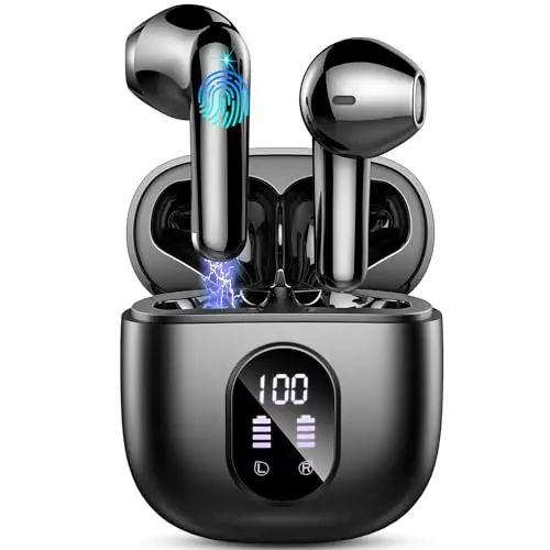 Auriculares Inalambricos, Auriculares Bluetooth 5.4 HiFi Estéreo, 50H Cascos Inalambricos Bluetooth con 4 HD Mic,NEW Audifonos Inalambricos Cancelacion de Ruido ENC/Pantalla LED/IP7 Impermeable/USB-C