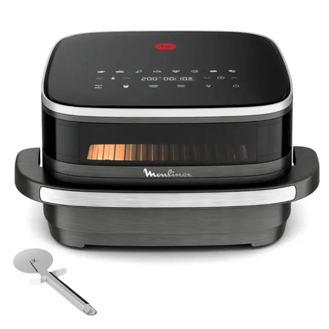 Moulinex Freidora de Aire Easy Fry XL Surface, 2200 W, Doble Resistencia, Cocción Uniforme, Cesta Ancha, 10 Programas Automáticos, Diseño Compacto, Ventana de Visualización, Accesorio Pizza, AL40OM