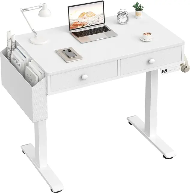 Lufeiya Escritorio Elevable Electrico con Cajones-Mesa Escritorio Pequeño Blanco Ajustable en Altura Soporte Ergonómico para Oficina en Casa Juvenil y Niñas 80X50CM