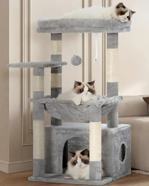 Heybly Árbol para Rascarse de Gatos, Árbol con Cesto Extra Grande y Suave, Cama Espaciosa y Lugar de Dormir Escondido, Gris Claro HCT008SW