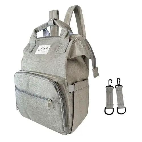 Mochila pañalera con diferentes espacios de almacenamiento y correas para el cochecito, ideal para llevar tu cambiador bebe portatil, funcional bolso carro bebe.