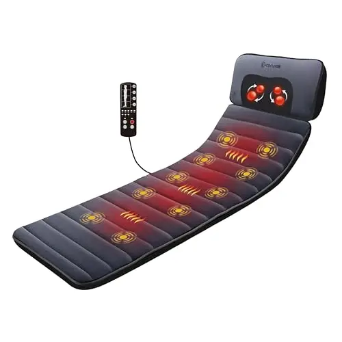 Comfier Colchoneta de Masaje Cuerpo Completo con calefacción, Masajeador de Espalda con Almohada de Masaje Shiatsu Desmontable para el Cuello, 10 Motores vibradores, 4 Almohadillas térmicas
