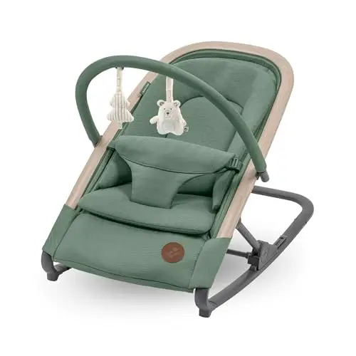 Maxi-Cosi Kori Hamaca Bebé 2 en 1 con arco de juegos, 0-2 años, máx.15 kg, balamcin bebe, 3 posiciones de reclinación una sola mano, ligera y compacta, arnés Easy-in, Eco Care, Beyond Green