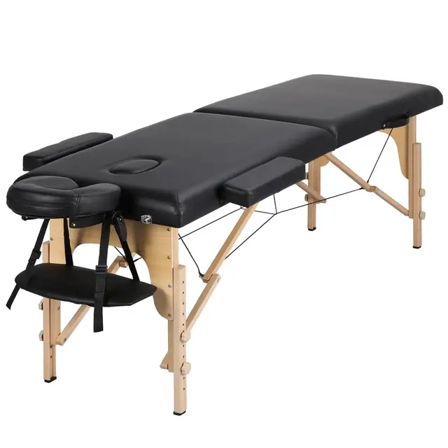 Yaheetech Camilla Masaje Portátil de 2 Zonas Plegable Camilla Estética de Madera de Haya Capacidad 250 kg para Fisioterapia Altura Ajustable Apoyacabezas Desmontables 213 x 60cm