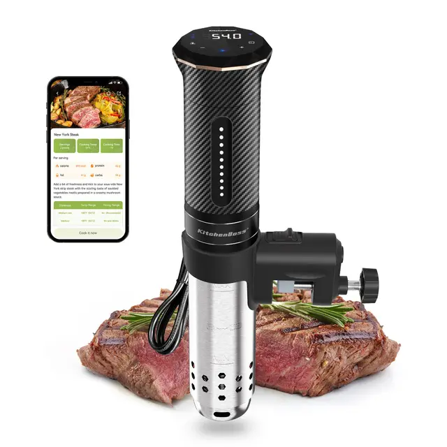 KitchenBoss Sous Vide Roner WiFi:Cocina Baja Temperatura Inmersión a Prueba de Agua IPX7 Circuladores Control de APP y Temperatura de Precisión, LED Display, Silencioso, 1100W 40℃-90℃