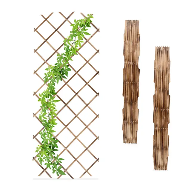 Relaxdays Set 3 Guías Plantas Trepadoras, Celosías Extensibles, Enrejado Enredaderas Pared, 180x90 cm, Madera, Natural