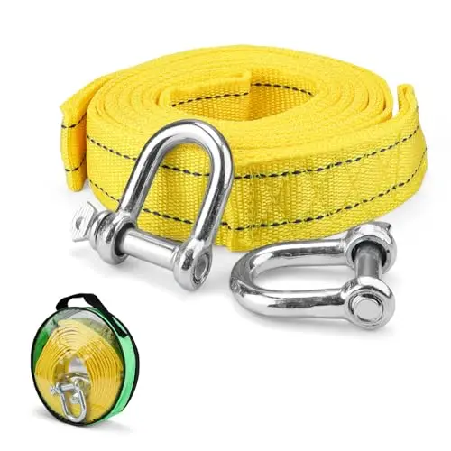 Cuerda Remolque 4 M, Nailon Eslinga, Cuerda de Arrastre Emergencia con Tiras Reflectantes, Cinta Doble Costura Engrosada, Equipada con 2 Ganchos, para Automóviles, Vehículos Todoterreno